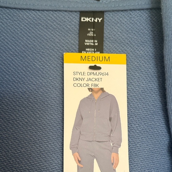 NWT DKNY Slate Blue Casual Hoodie with side pockets, size medium - Picture 2 of 5